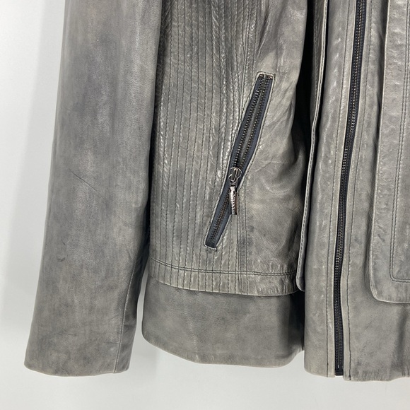 Bernardo leather grey metallic zip front jacket quilting look detail pockets - Picture 8 of 16